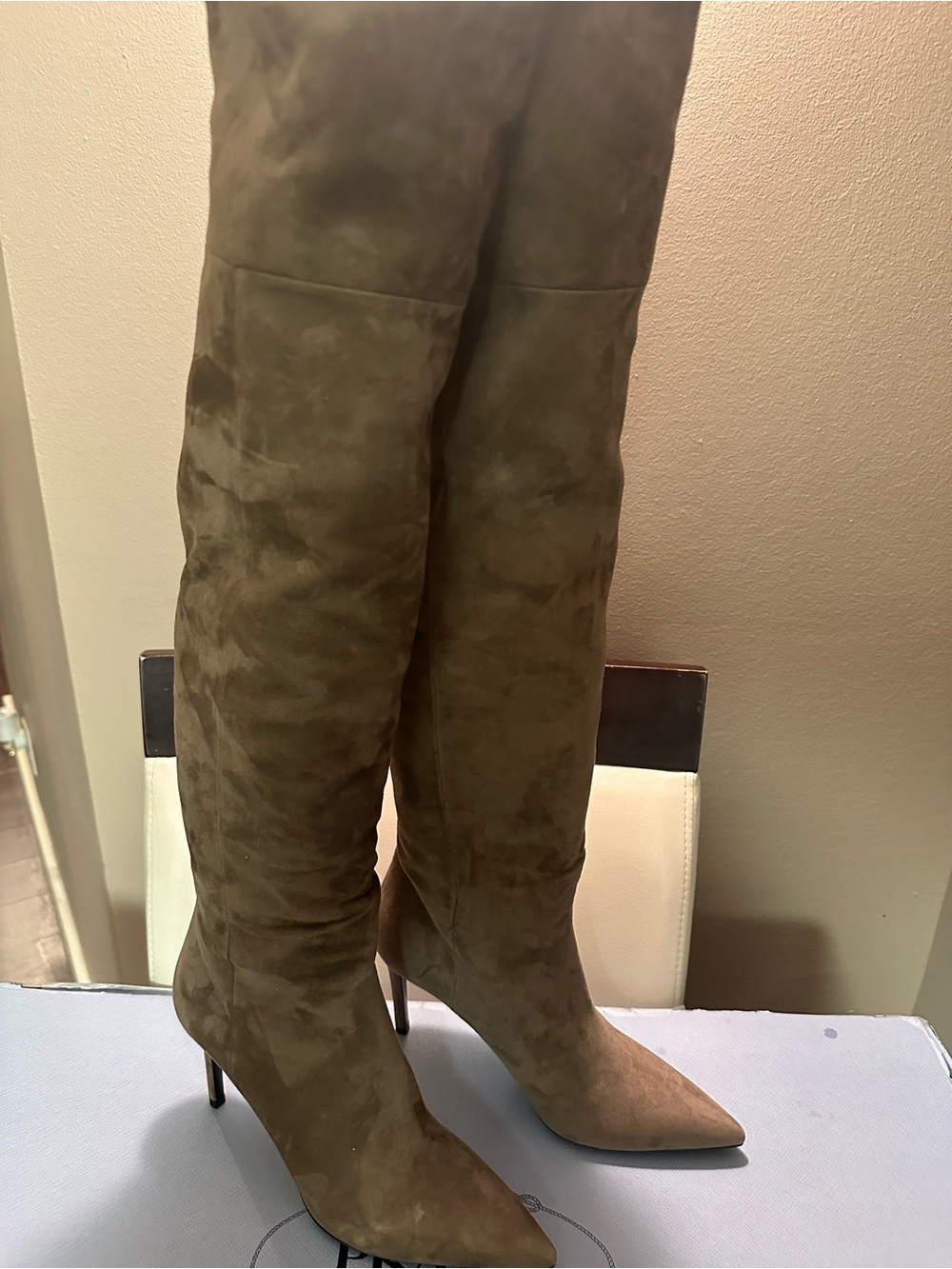Prada Olive Suede Over-the-Knee Stiletto Boots